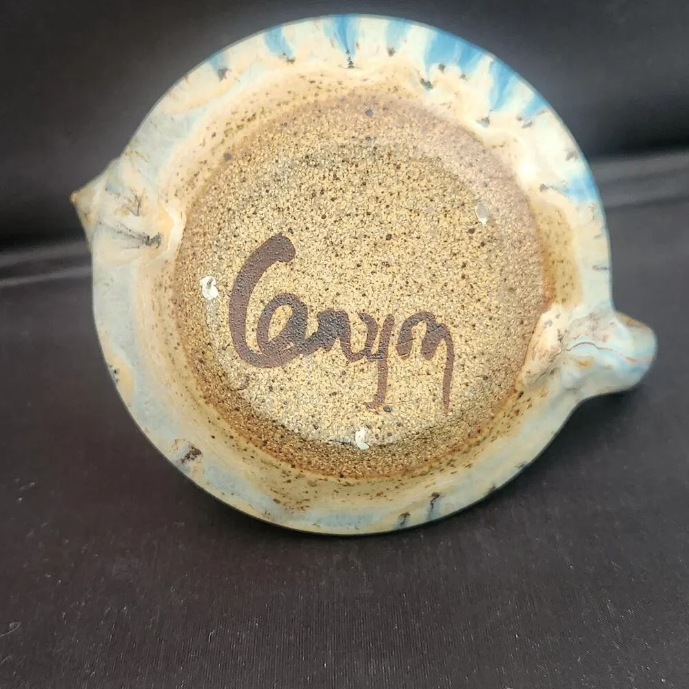 Single Double Wick Oil Lamp Reed Diffuser Blue OOAK Studio Pottery Signed VTG